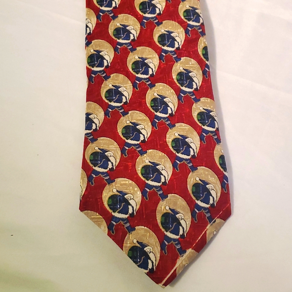 Santa Neck Tie 100% Silk Italy Ermenegildo Zegna Christmas Red Santa Print